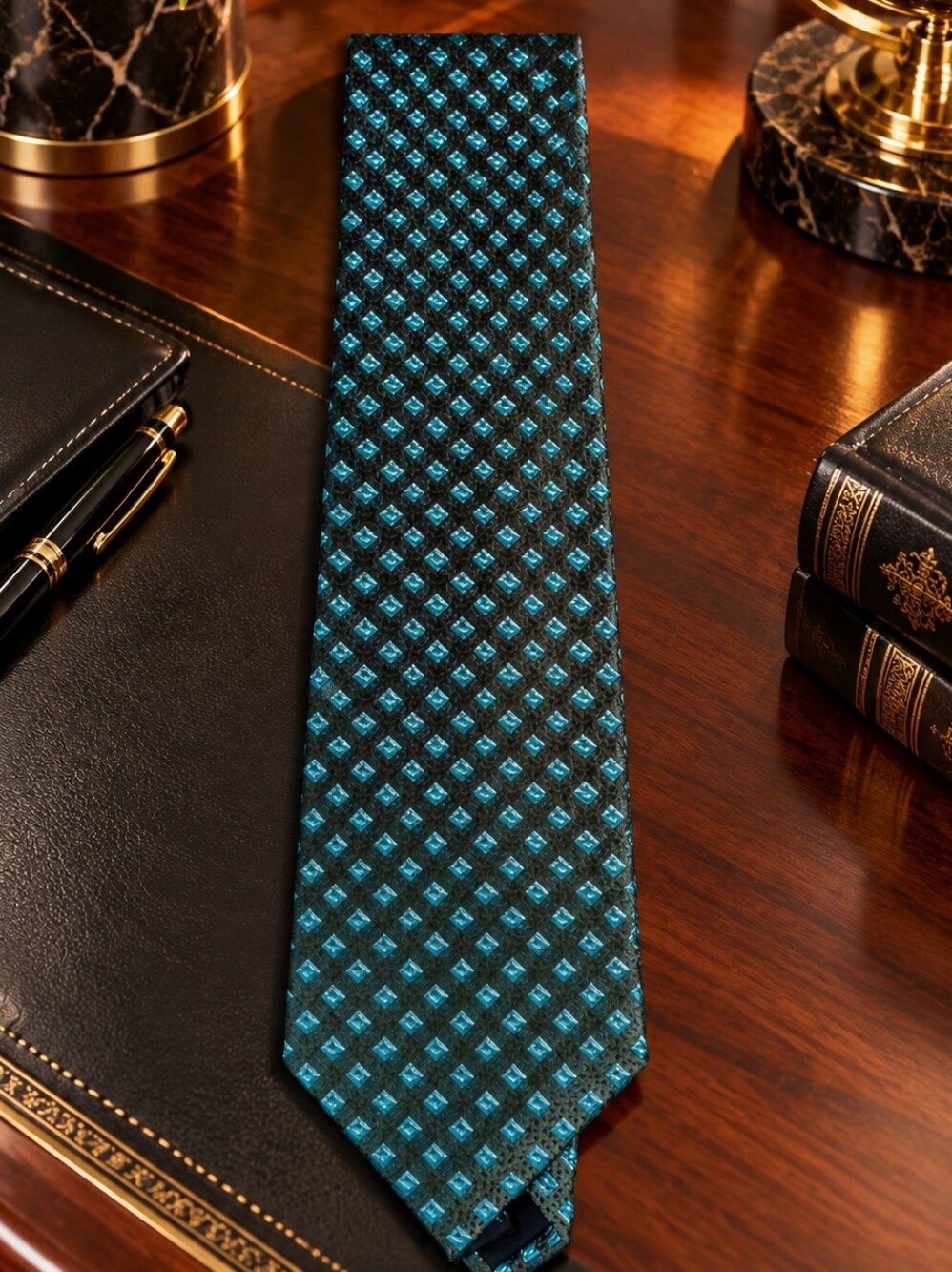 Kenneth Cole Reaction Black Tie with Teal Dot Pattern
